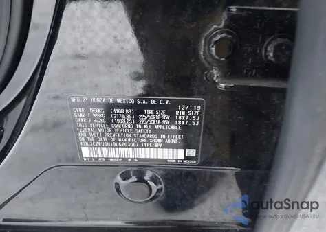 2020 Honda Hr-V Awd Sport из США, поврежденный, VIN 3CZRU6H19LG703067